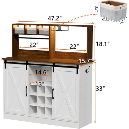 Mobile bar, credenza da 47 pollici con luci LED a 20 colori e presa da 6,5 ​​piedi