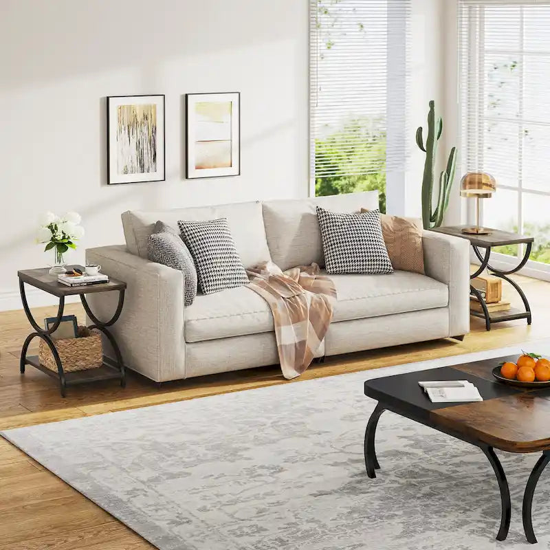 Tavolino laterale rettangolare da 23 pollici con 2 ripiani ed elegante struttura in metallo per comodino da camera da letto, comodino, lato divano