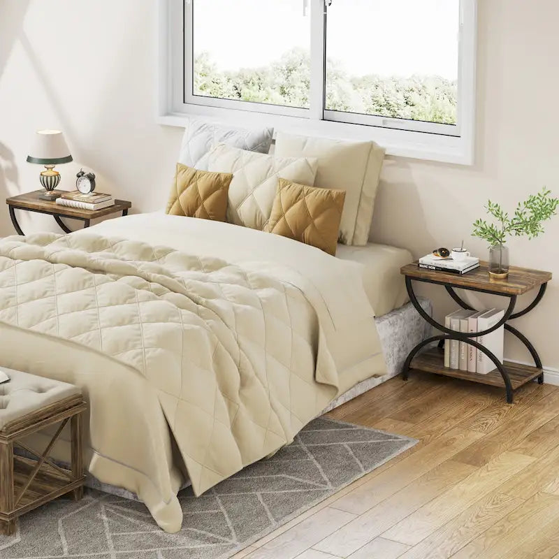 Tavolino laterale rettangolare da 23 pollici con 2 ripiani ed elegante struttura in metallo per comodino da camera da letto, comodino, lato divano