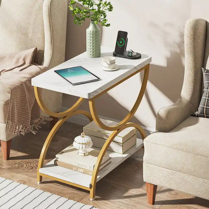 Tavolino laterale rettangolare da 23 pollici con 2 ripiani ed elegante struttura in metallo per comodino da camera da letto, comodino, lato divano