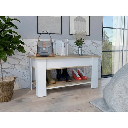 Austin 40-inch Wide Storage Table with 1 Extendable Table Shelf, 4 Legs, and Lower Shelf