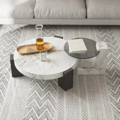 Set di 2 tavolini da caffè rotondi impilabili