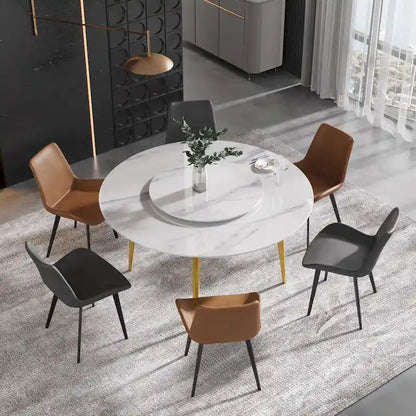 59 Tavolo da pranzo rotondo in marmo bianco con Lazy Susan