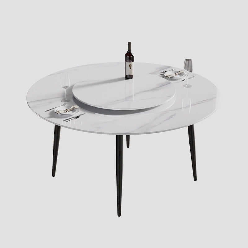 59 Tavolo da pranzo rotondo in marmo bianco con Lazy Susan