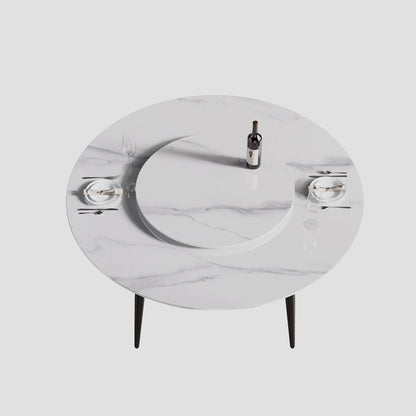 59 Tavolo da pranzo rotondo in marmo bianco con Lazy Susan
