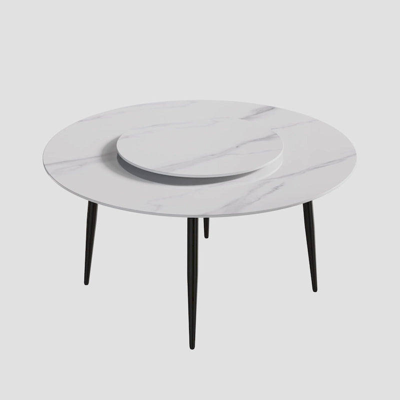 59 Tavolo da pranzo rotondo in marmo bianco con Lazy Susan