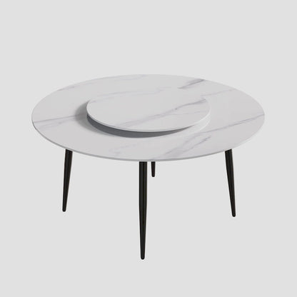 59 Tavolo da pranzo rotondo in marmo bianco con Lazy Susan