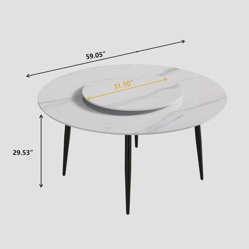 59 Tavolo da pranzo rotondo in marmo bianco con Lazy Susan