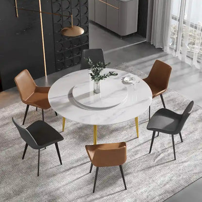 59 Tavolo da pranzo rotondo in marmo bianco con Lazy Susan
