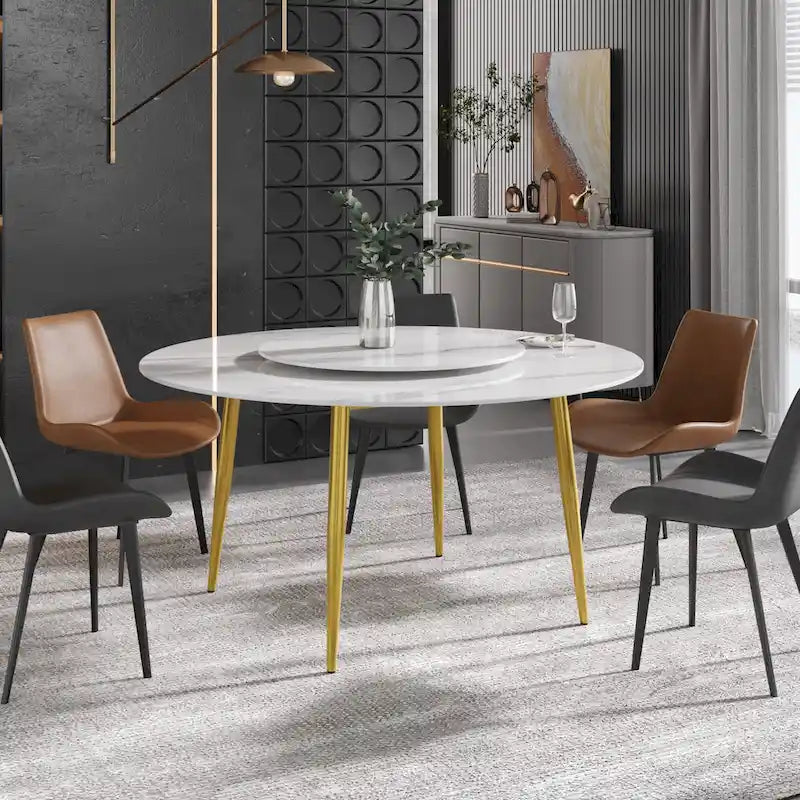 59 Tavolo da pranzo rotondo in marmo bianco con Lazy Susan
