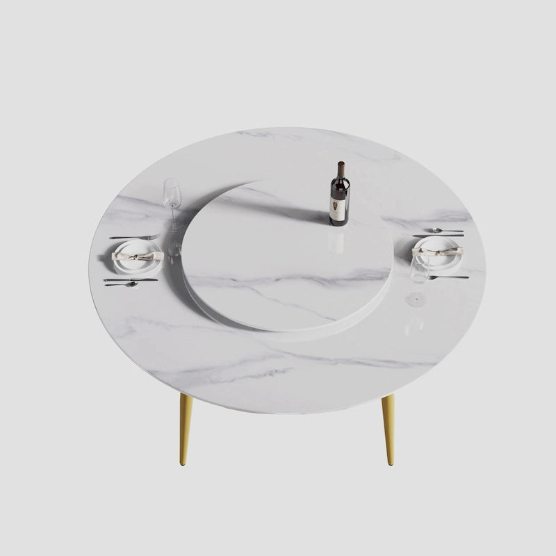 59 Tavolo da pranzo rotondo in marmo bianco con Lazy Susan