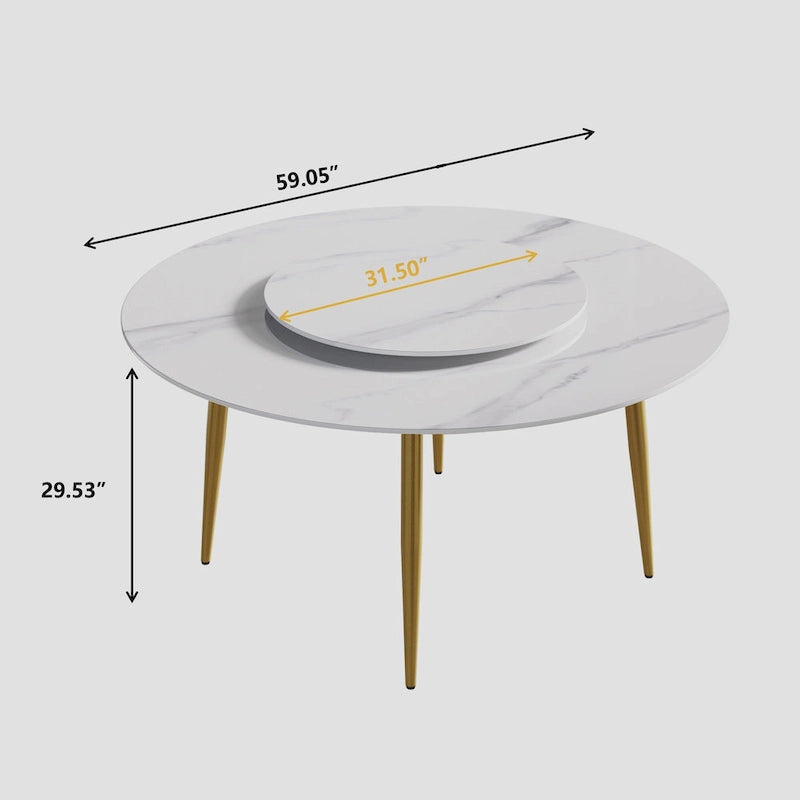 59 Tavolo da pranzo rotondo in marmo bianco con Lazy Susan