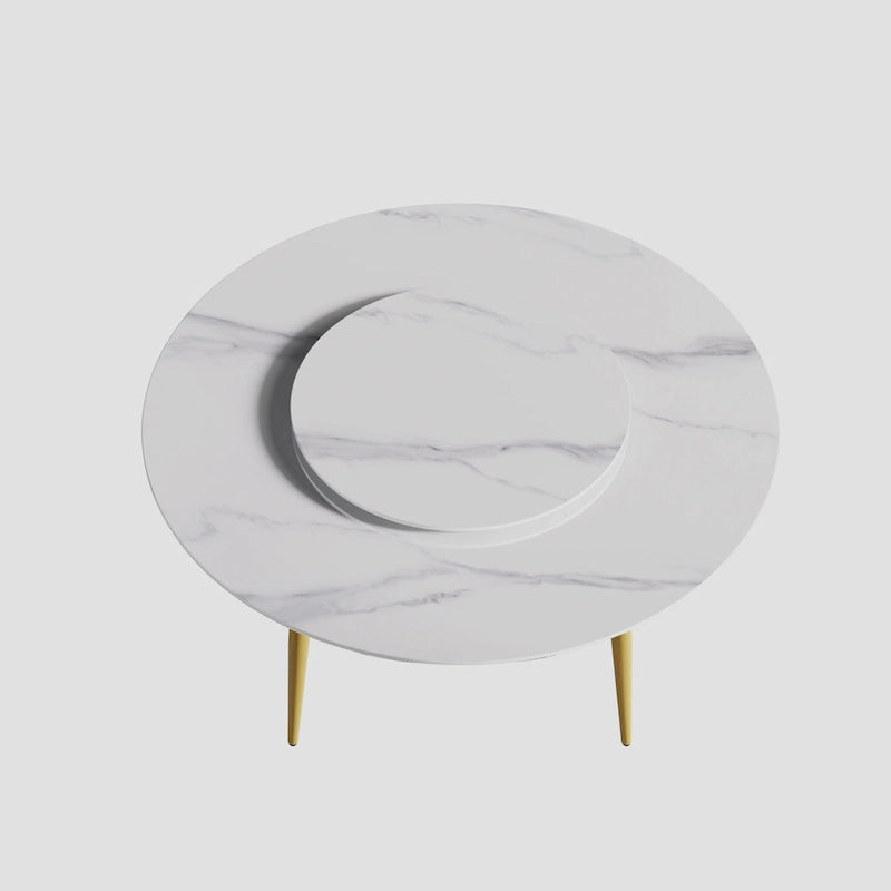59 Tavolo da pranzo rotondo in marmo bianco con Lazy Susan