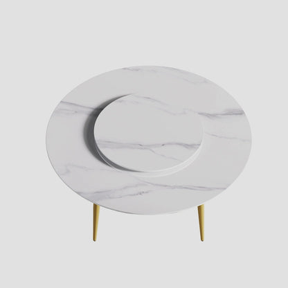 59 Tavolo da pranzo rotondo in marmo bianco con Lazy Susan