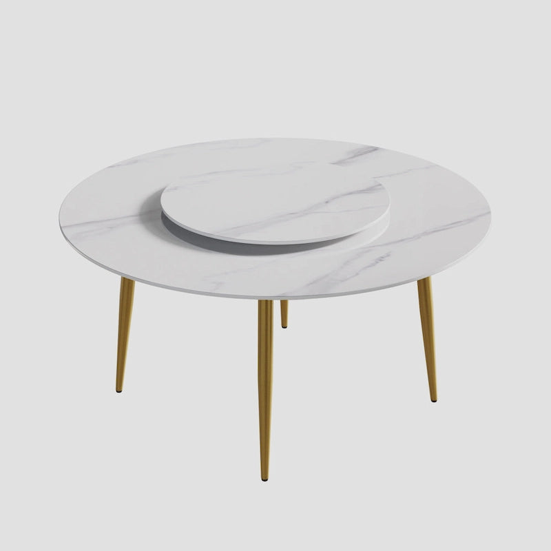 59 Tavolo da pranzo rotondo in marmo bianco con Lazy Susan