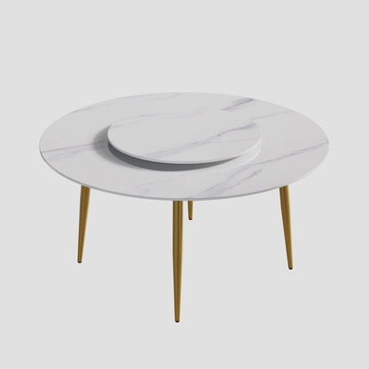 59 Tavolo da pranzo rotondo in marmo bianco con Lazy Susan
