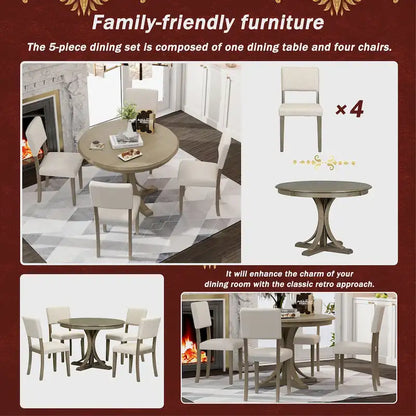 Set da pranzo rotondo retrò da 5 pezzi