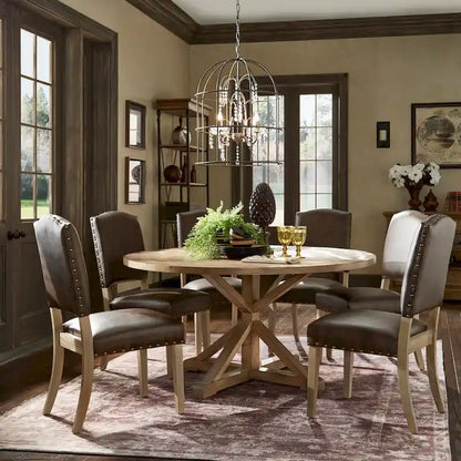 Set da pranzo da 7 pezzi con base a X in legno di pino rustico Benchwright di iNSPIRE Q Artisan