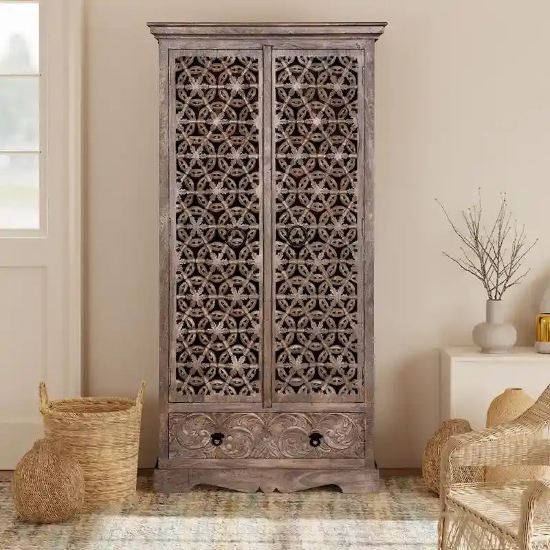 Maadze Mandolin 70.6 Armadio alto intagliato con ripiani e cassetti