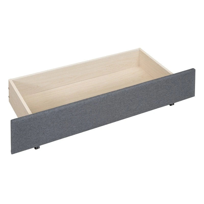 Letto a piattaforma imbottito in lino con 2 cassetti e rotelle, formato matrimoniale/matrimoniale