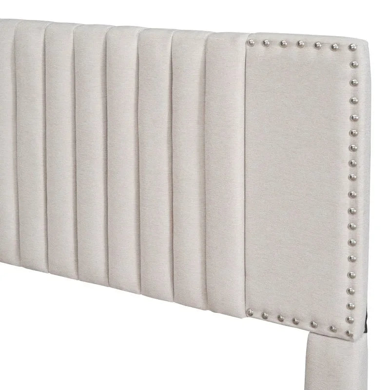 Letto a piattaforma imbottito in lino con 2 cassetti e rotelle, formato matrimoniale/matrimoniale