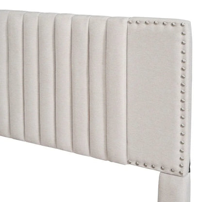 Letto a piattaforma imbottito in lino con 2 cassetti e rotelle, formato matrimoniale/matrimoniale