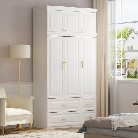 Modern Freestanding Wardrobe Armoire Closet High Cabinet Storage White - 93.7  H