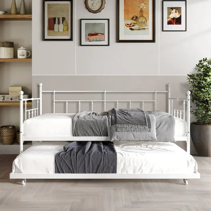 Divano letto matrimoniale classico vittoriano in metallo con rotelle CraftPorch