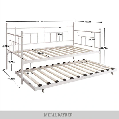 Divano letto matrimoniale classico vittoriano in metallo con rotelle CraftPorch