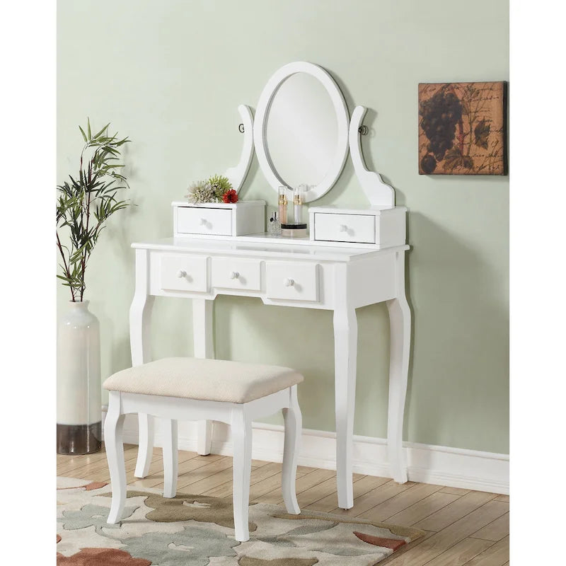 Roundhill Furniture Copper Grove Watt Wood Makeup Vanity Table and Stool Set