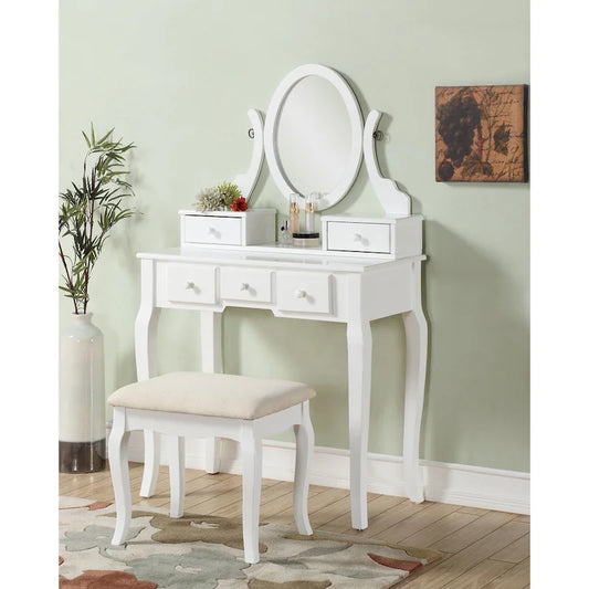 Roundhill Furniture Copper Grove Watt Wood Makeup Vanity Table and Stool Set