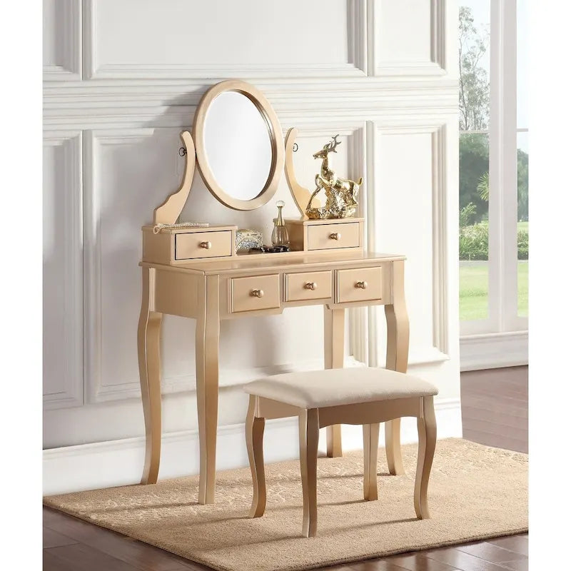 Set di tavolo da trucco e sgabello Roundhill Furniture Copper Grove Watt Wood
