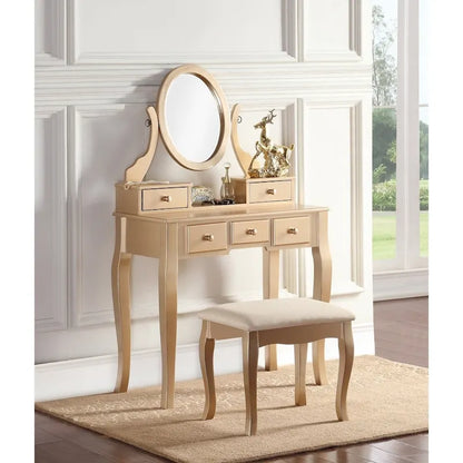 Set di tavolo da trucco e sgabello Roundhill Furniture Copper Grove Watt Wood