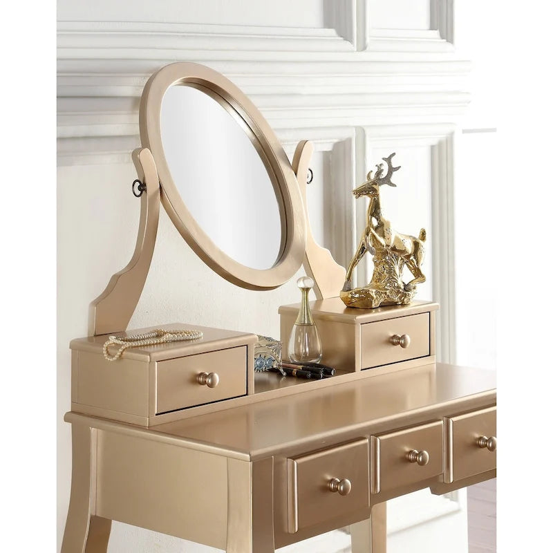 Set di tavolo da trucco e sgabello Roundhill Furniture Copper Grove Watt Wood