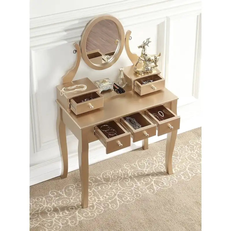 Set di tavolo da trucco e sgabello Roundhill Furniture Copper Grove Watt Wood