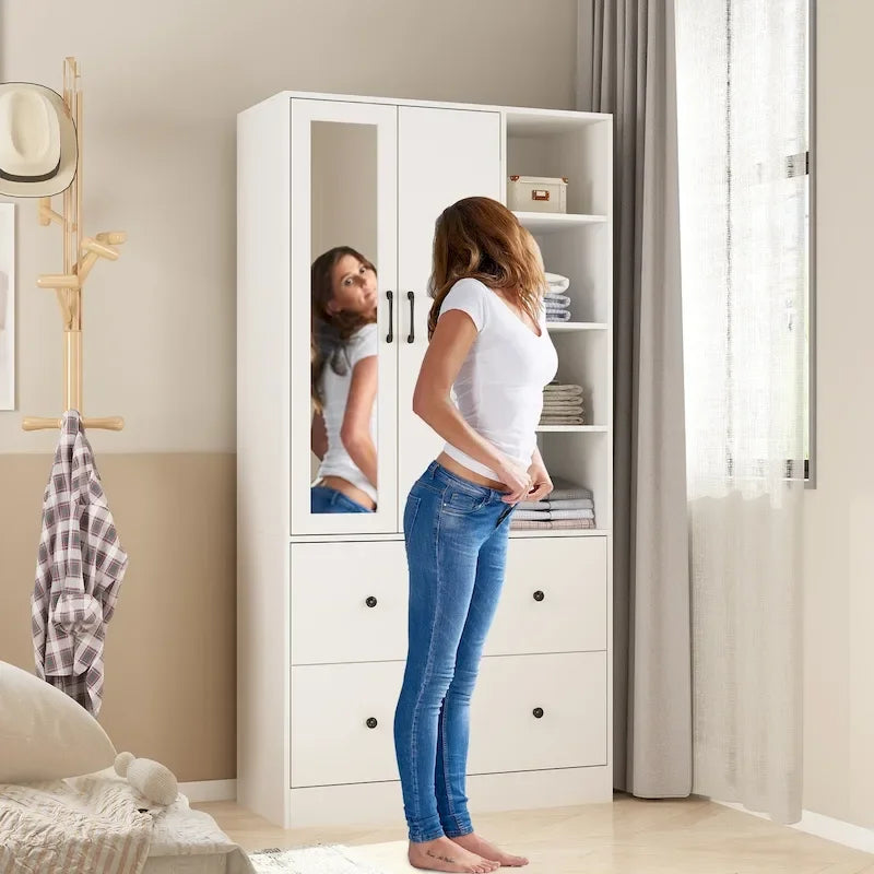 Armadio guardaroba con asta appendiabiti scalabile, specchio salvaspazio