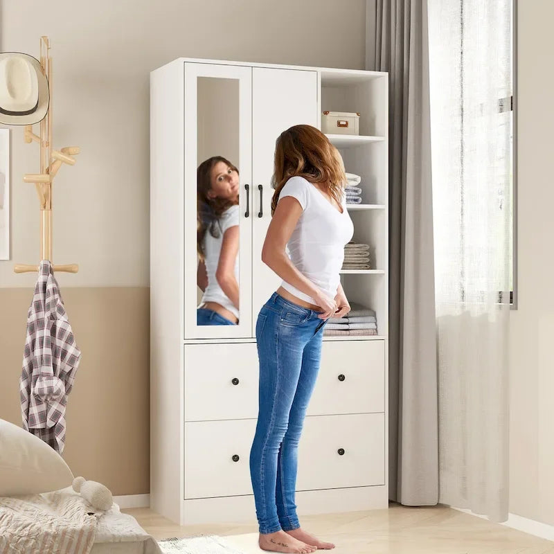 Armadio guardaroba con asta appendiabiti scalabile, specchio salvaspazio