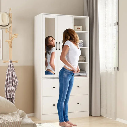 Armadio guardaroba con asta appendiabiti scalabile, specchio salvaspazio