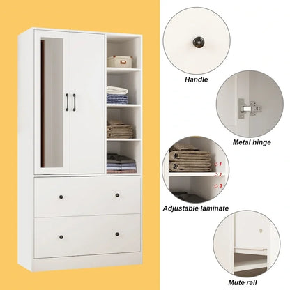 Armadio guardaroba con asta appendiabiti scalabile, specchio salvaspazio