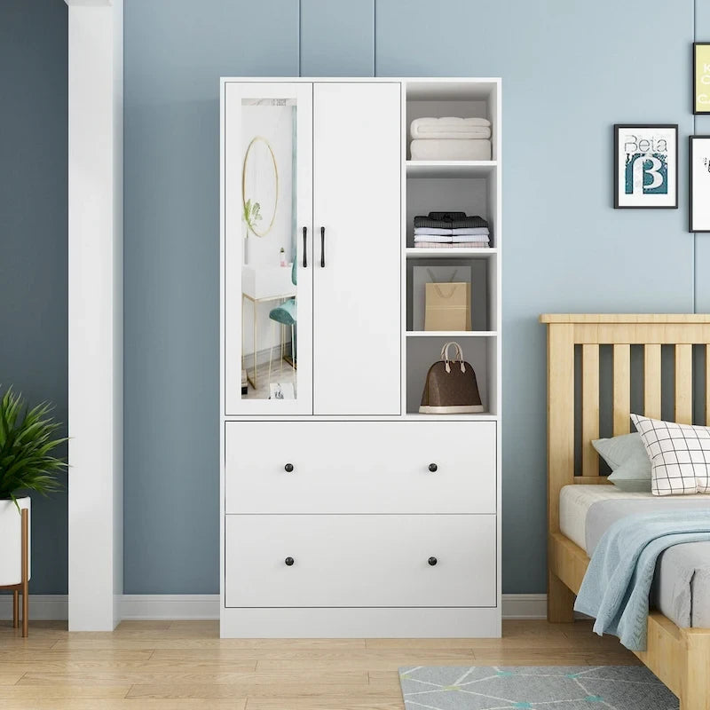 Armadio guardaroba con asta appendiabiti scalabile, specchio salvaspazio