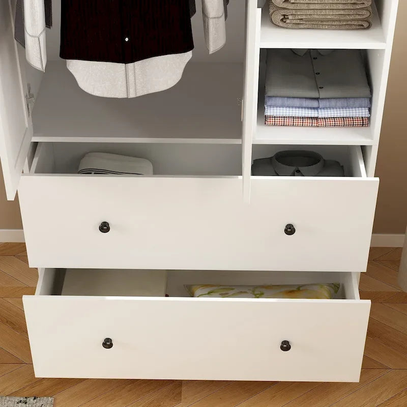 Armadio guardaroba con asta appendiabiti scalabile, specchio salvaspazio