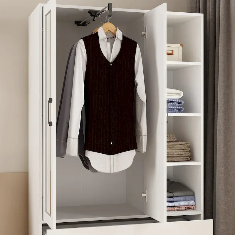 Armadio guardaroba con asta appendiabiti scalabile, specchio salvaspazio