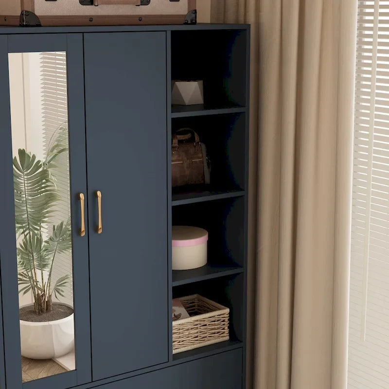 Armadio guardaroba con asta appendiabiti scalabile, specchio salvaspazio