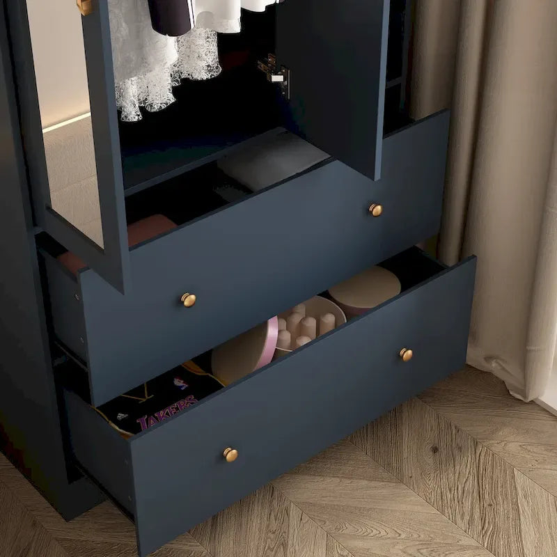 Armadio guardaroba con asta appendiabiti scalabile, specchio salvaspazio