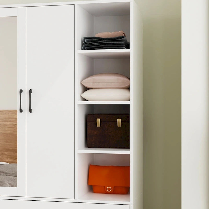 Armadio guardaroba con asta appendiabiti scalabile, specchio salvaspazio