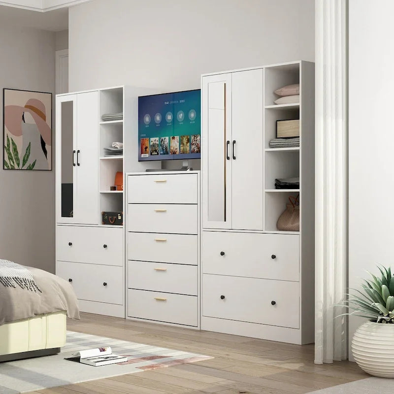 Armadio guardaroba con asta appendiabiti scalabile, specchio salvaspazio