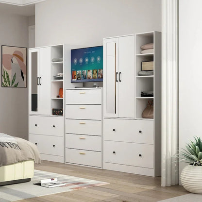 Armadio guardaroba con asta appendiabiti scalabile, specchio salvaspazio