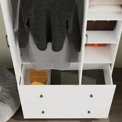 Armadio guardaroba con asta appendiabiti scalabile, specchio salvaspazio