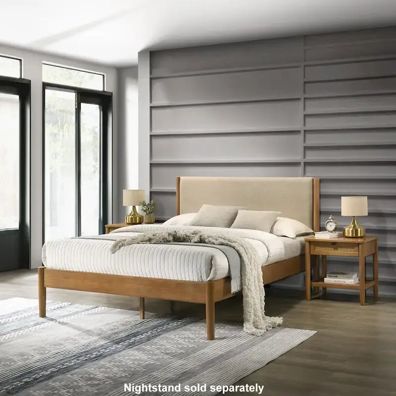 Letto a piattaforma Vichy di Roundhill Furniture, noce chiaro, matrimoniale