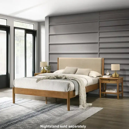 Letto a piattaforma Vichy di Roundhill Furniture, noce chiaro, matrimoniale